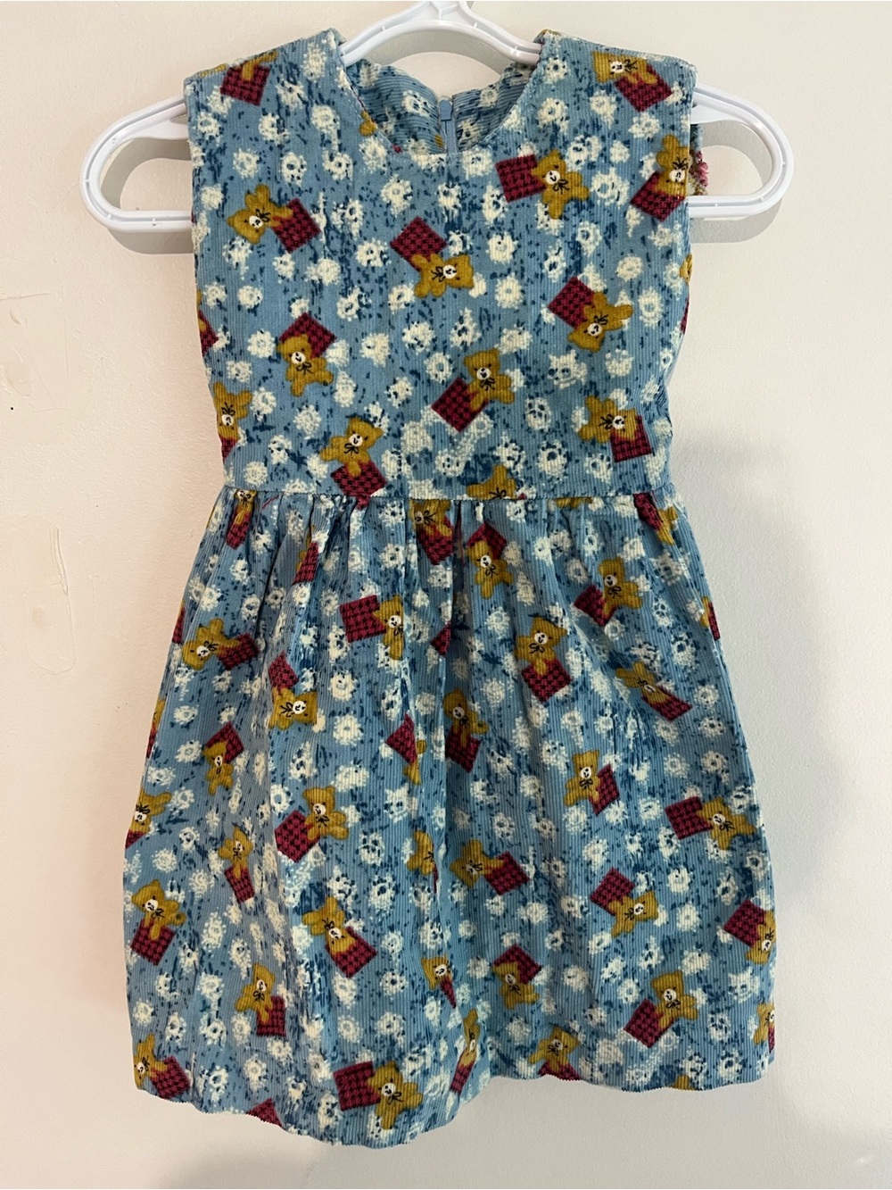 2T corduroy teddy bear dress - tie up back